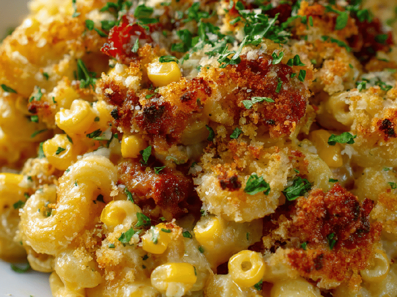 Macarrão Gratinado com Chouriço e Milho