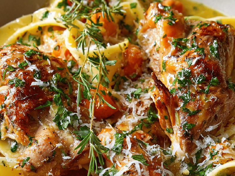 Pappardelle com coelho cozido