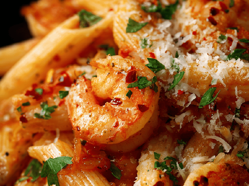 Penne apimentado com camarão