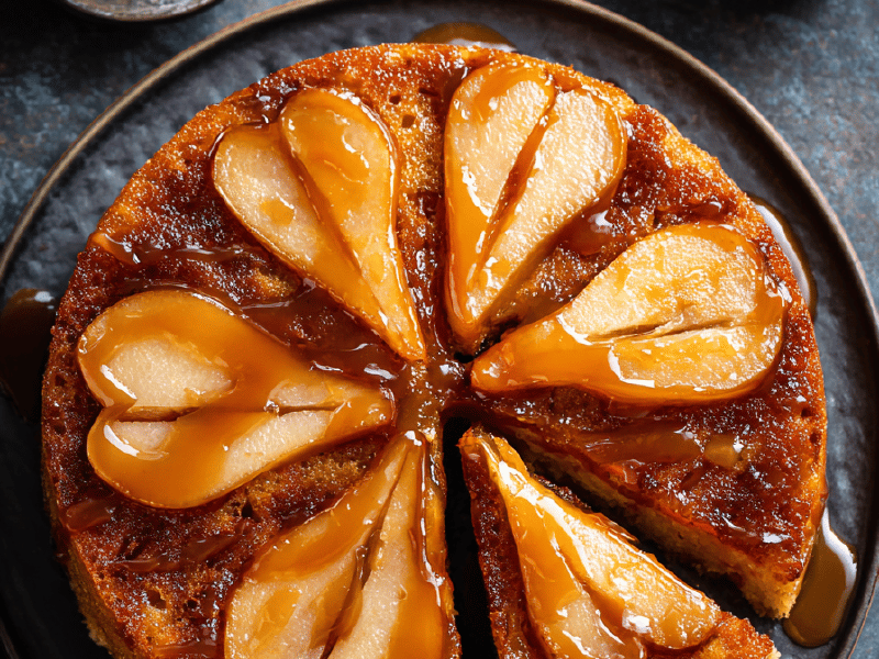Petit gâteau invertido de pera