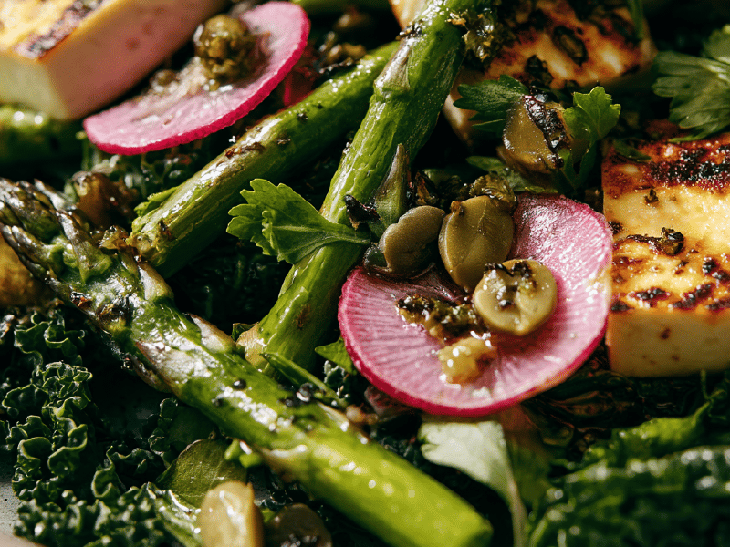 Salada de Aspargos Grelhados com Tofu