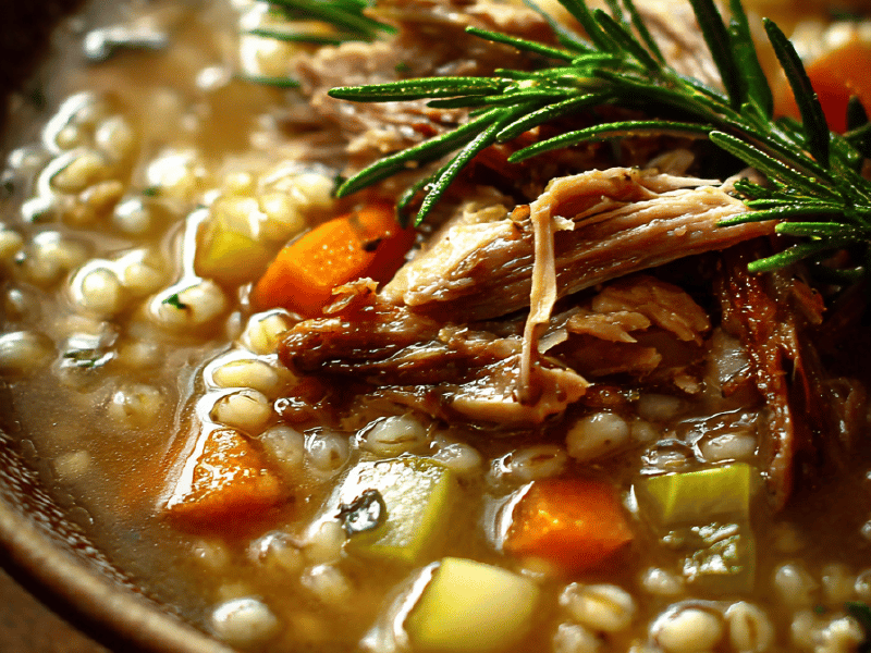 Sopa de Cevada com Confit de Pato