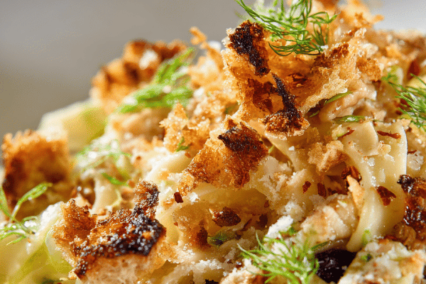 Tagliatelle com funcho e crocante