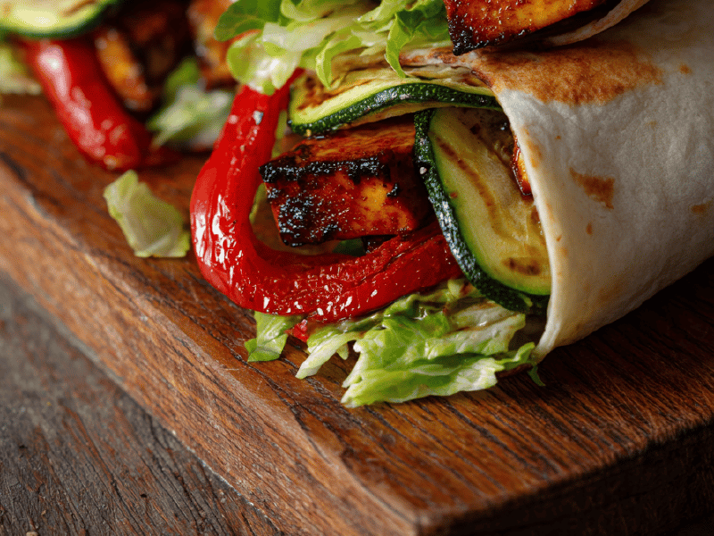 Wraps de tofu e legumes grelhados